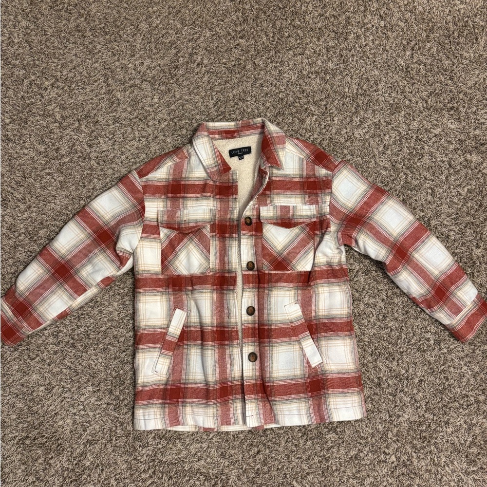 Love Tree Sherpa-Lined Plaid Shacket – Size M